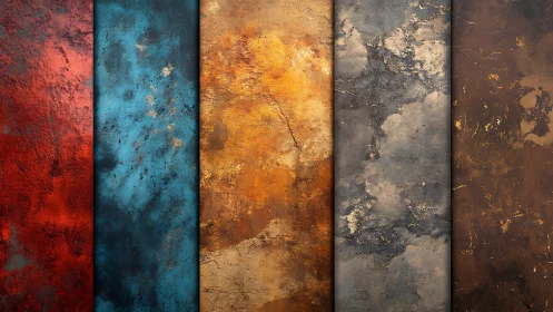 Textured metal panels show rich patina color transitions.