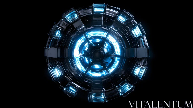 Futuristic blue glowing arc reactor in high-tech digital style.