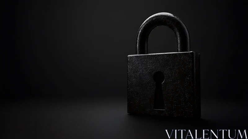 Black metal padlock positioned centrally against dark background.
