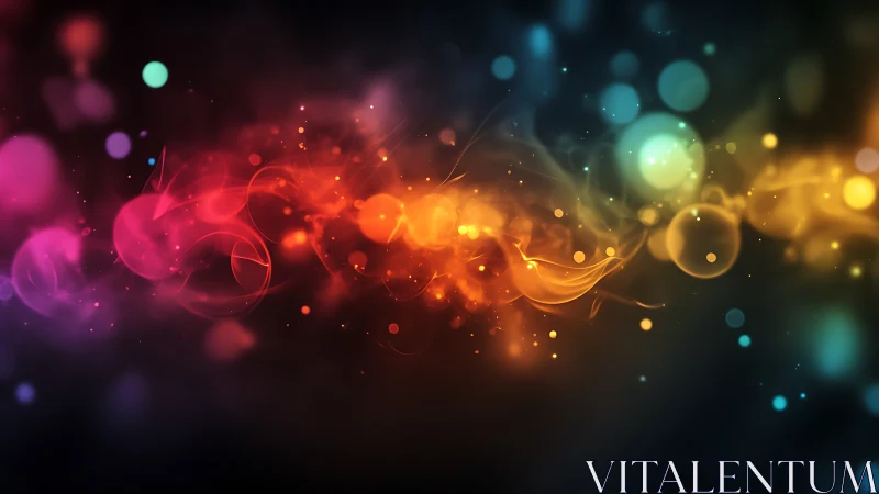 Multicolor bokeh light stream with swirling particle nebula