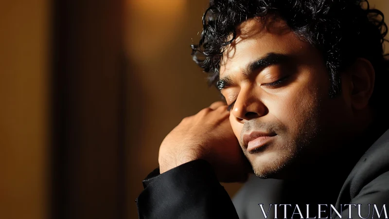 Softly sleeping dreamer in honeyed evening light.