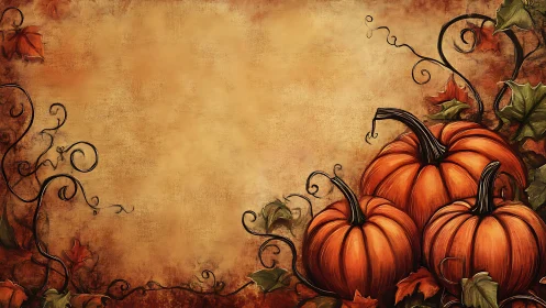 Pumpkin still life decorates textured autumn background