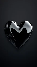 Glossy Black Heart on Dark Background.