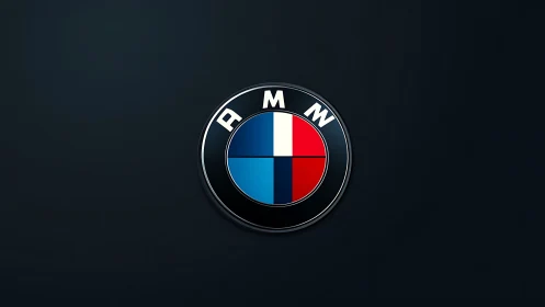 Round automotive emblem with blue, red and white design.