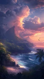 Tropical Coastal Cliffs at Golden Sunset