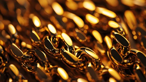 Shiny Golden Chains Macro Photography with Reflective Highlights.