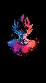 Neon anime warrior portrait with split chromatic energy.