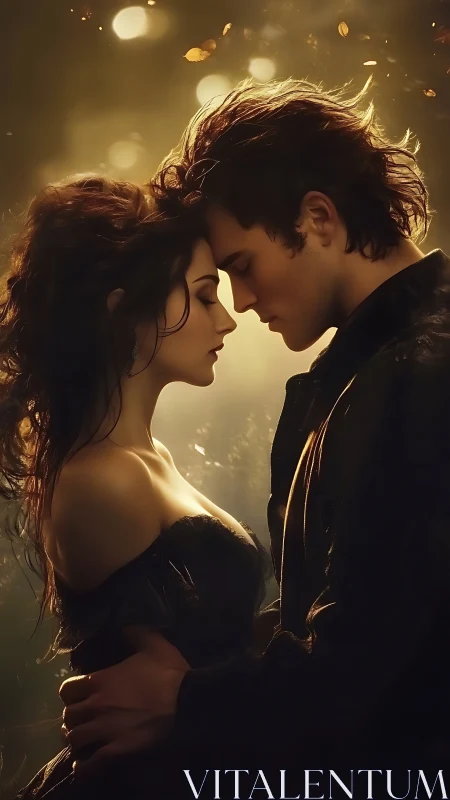 Cinematic Portrait: Romantic Couple with Golden Hour Backlighting and Bokeh Effects