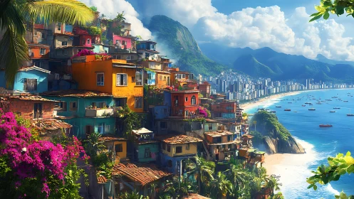 Sunlit hillside favela dreaming above a sapphire coastline.