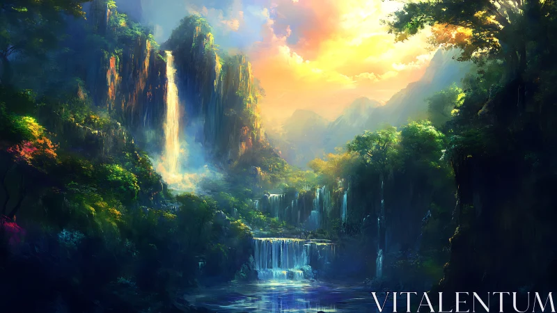 Paradise Falls: Where Sunlight Meets Sacred Waters.