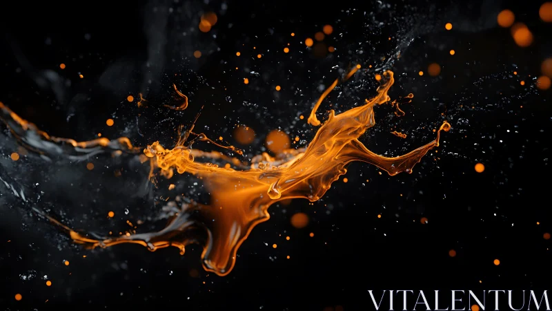 Vivid orange paint splash in motion on black abstract background.