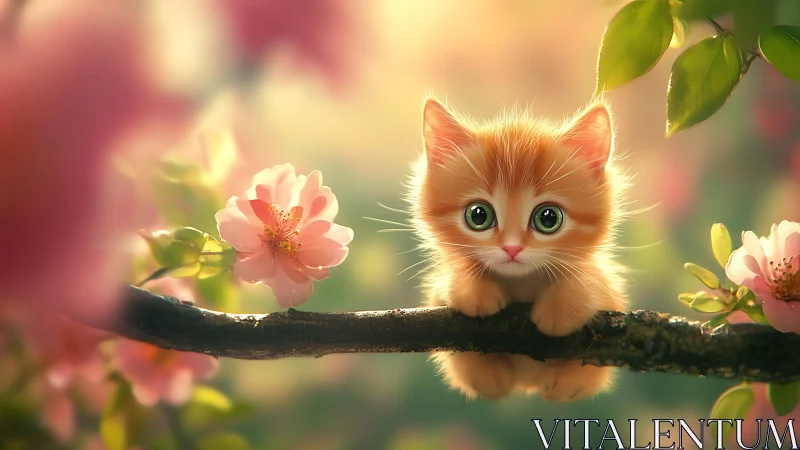 Adorable Ginger Kitten Perched Among Blooming Garden Flowers