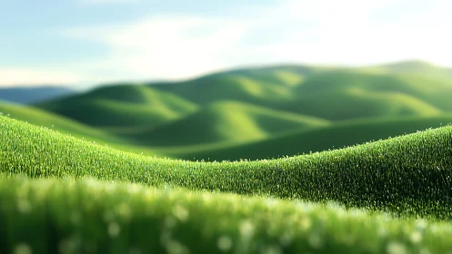 Green grass-covered hills with soft depth of field effect.