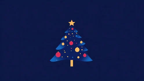 Minimalist decorated Christmas tree on dark blue background.