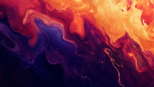 Molten crimson and violet waves collide in luminous motion