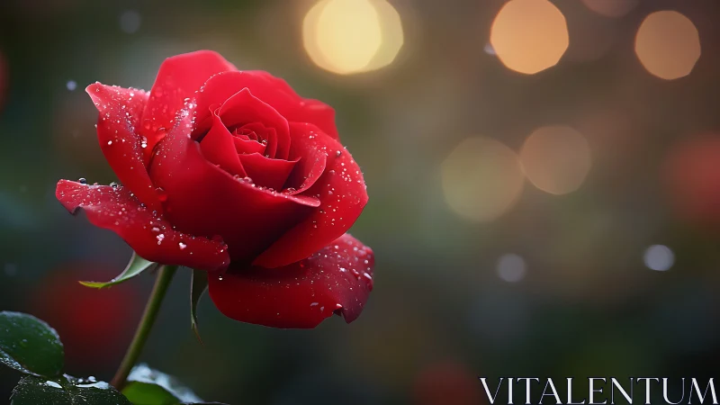Radiant Red Rose Glistening with Morning Dewdrops