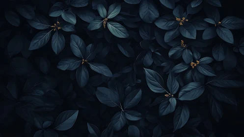 Midnight foliage glows with subtle golden floral accents