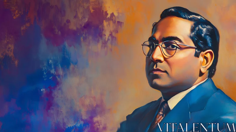 Formal male portrait against abstract duotone brushed backdrop