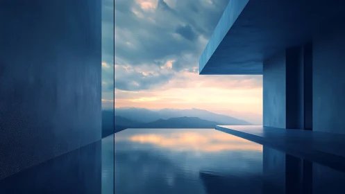 Minimalist Waterside Architecture Frames Mountainous Seascape at Dawn