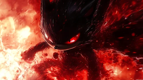 Dark red demon hedgehog lunges forward in fiery chaos.