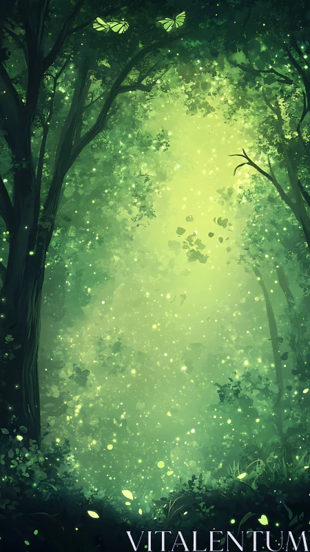Enchanted Forest Clearing with Glowing Lights and Butterflies.