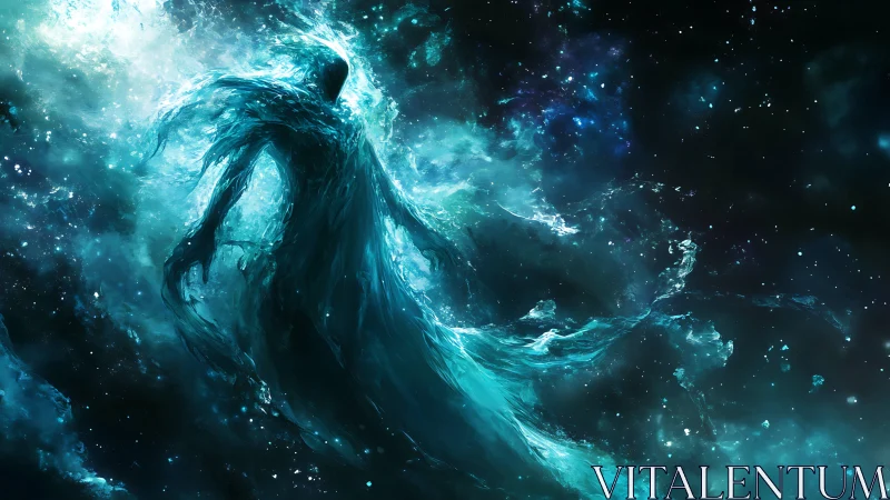 Nebular humanoid entity dissolves into ionized cosmic vapor