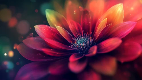 Digital Gerbera Daisy with Chromatic Gradient Petals and Luminous Bokeh.