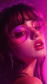 Neon daydream girl in oversized glasses and velvet light.