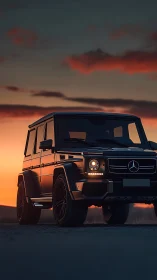 Boxy luxury SUV rendered in high-fidelity sunset lighting.