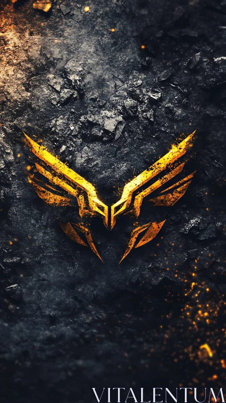 Molten winged helm emblem on fractured basalt field.