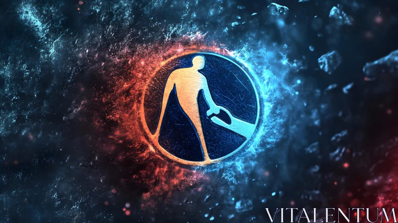 Futuristic basketball silhouette logo with fiery and icy effects.