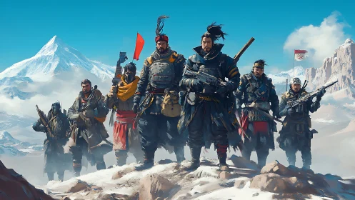 Snowbound warband stands defiant on razorback ridgeline.