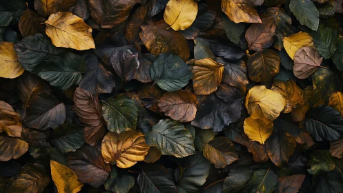 Gentle carpet of autumn leaves in calm, earthy colors.