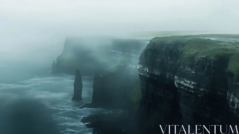 Misty Coastal Sea Stacks: Atmospheric Geology and Maritime Seascape