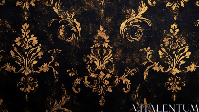 Baroque damask pattern with distressed metallic gold ornamentation