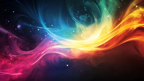 Multicolored abstract light trails on dark digital backdrop.