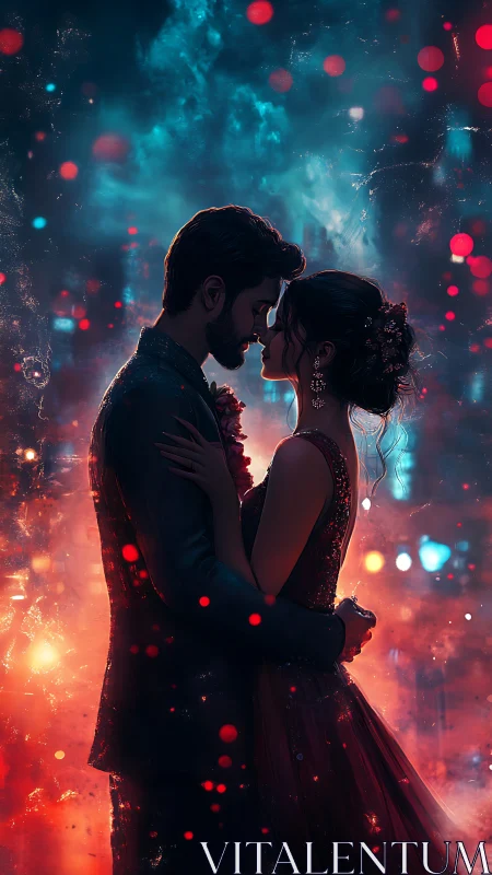 Two Hearts Glowing in Cosmic Love's Embrace.