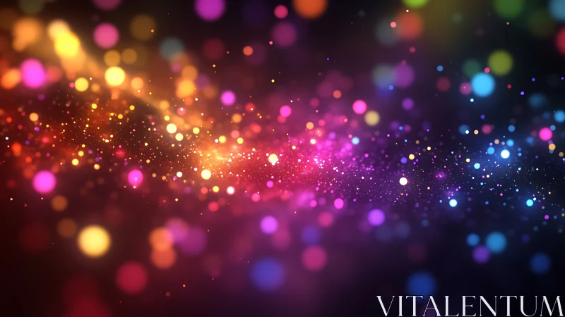 Shimmering river of colorful bokeh lights glows in the dark