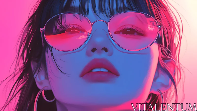 Neon-lit portrait applies cyan-magenta rim lighting and glossy shading