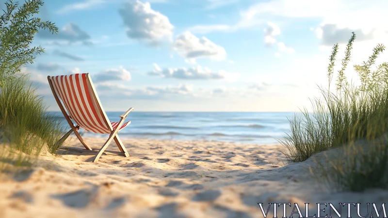 Striped deck chair awaits quiet relaxation on a sunny beach