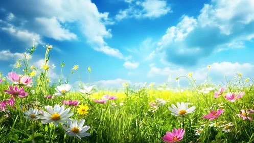 Wildflower Meadow Under Sunlit Sky.