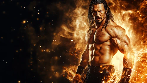 Inferno-forged warrior striding from molten nightfire glow.