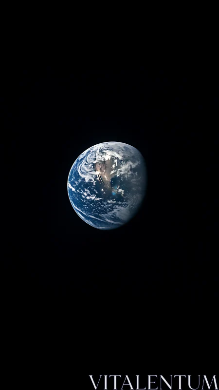 Our quiet blue planet floating in a sea of deep night.