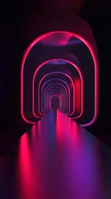 Neon tunnel corridor glows with immersive gradient light patterns.