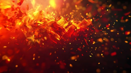 Exploding Fiery Abstract Shards in Dynamic Digital Art Style.