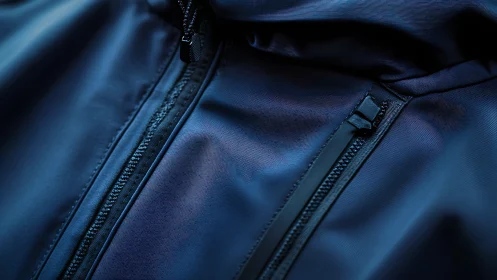 Close-up of Blue Jacket Zippers and Stitching.