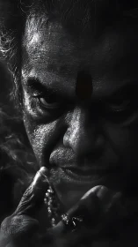 Intense low key portrait captures a brooding, shadowed gaze