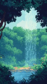 Pixel Art Waterfall: 8-bit Jungle Cascade with Luminous Water Column