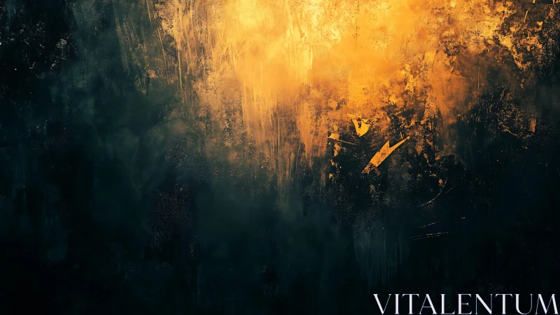 Abstract golden light burst on dark textured background, digital art.