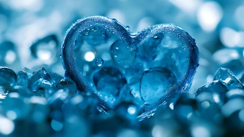 Ice Heart Suspended in Blue Crystalline Droplets.